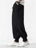 Solid Color Linen Ankle-Banded Pants