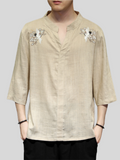 Chinese Style Crane Casual Half Sleeve Men's Shirts