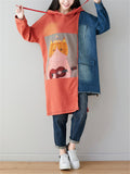 Patchwork Cat Printed Denim Hoodies