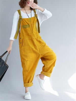 Corduroy Causal Wide-leg Denim Jumpsuits