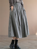 Cozy High Waisted Plaid Linen Skirts For Women