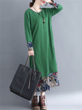 Round Neck Patchwork Long Sleeve Dresses