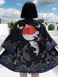 Women's Crane Carp Pattern Japanese Kimono Inspired Shirt Jacket