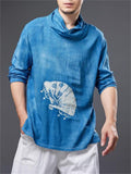 Male Blue Color Tie-Dye Autumn Vogue Cotton Linen Shirts