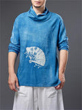 Male Blue Color Tie-Dye Autumn Vogue Cotton Linen Shirts