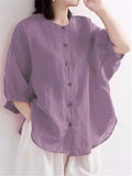 Retro Round Neck Puff Sleeve Shirt