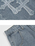 Fashion Cross Decorated Loose Wide Leg Jeans