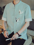 Casual Embroidered Stand Collar Shirts