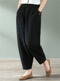 Summer Loose Cotton Linen Elastic Waist Pants For Women