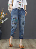 Casual High-waist Loose Embroidery Jeans