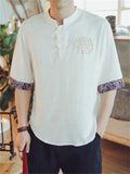 Men's Lotus Embroidered Linen Shirts