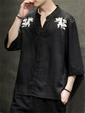 Chinese Style Crane Casual Half Sleeve Men's Shirts