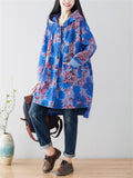 Retro Printed Drawstring Hooded Trench Jacket