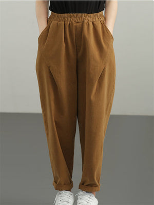 Comfy Elastic-waist Solid Color Harem Pants