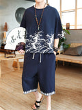 Cotton Linen Short Sleeve Printed Male Outfits