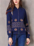 Retro Embroidery Stand Collar Zipper Jackets