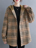 Women's Trendy Hooded Button Up Plaid Jacket