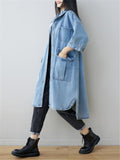 Lapel Light Blue 3/4 Sleeve Long Denim Jacket