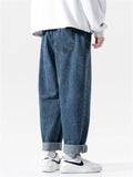 Plus Size Washed Solid Wide Leg Jeans For Men