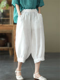 Comfortable Solid Color Elastic Cropped  Harem Pants For Lady