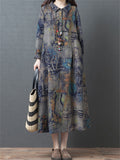 Plus Size Vintage Floral Loose Linen Dress