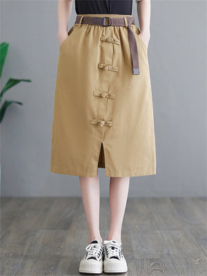 Solid Slit Korean Style Skirt For Female