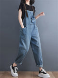 Vintage Female Loose Sleeveless Denim Jumpsuits In Stock