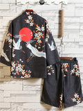 Men's Chinese Style Printed 3/4 Sleeve 2-Pieces Kimono Sets