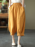 Comfortable Solid Color Elastic Cropped  Harem Pants For Lady