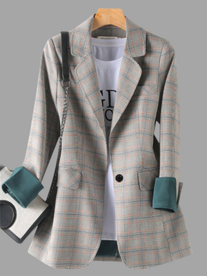 Fashion British Style One Button Plaid Blazers for Women