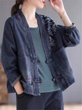 Women's Retro Embroidered Long Sleeve Short Denim Jacket