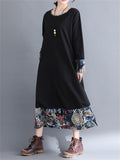 Round Neck Patchwork Long Sleeve Dresses