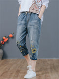 Casual Cropped Pants Elastic-waist Jeans