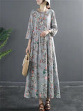 Cotton Linen Floral Slim Women's Dresses