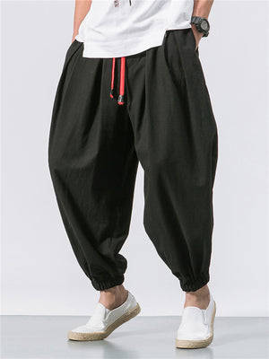 Vintage Japanese Street Style Loose Cozy Linen Pants for Men