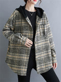 Women's Trendy Hooded Button Up Plaid Jacket