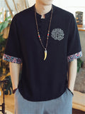 Men's Lotus Embroidered Linen Shirts