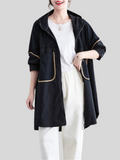 Zipper Patchwork Full Length Top Hooded Jackets For Women