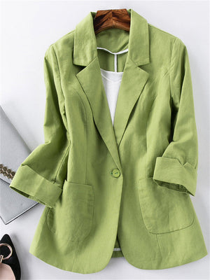 Cissot All-match One Button Comfy Linen Blazers for Women