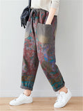 Printed Drawstring Straight Leg Pants With Pockets