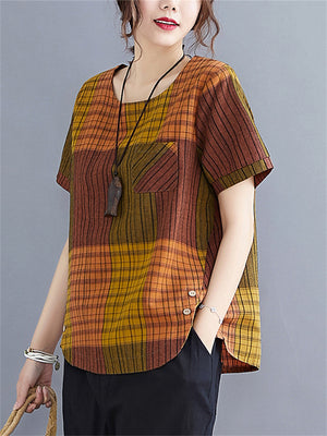 Elegant Lattice Loose Shirts For Women