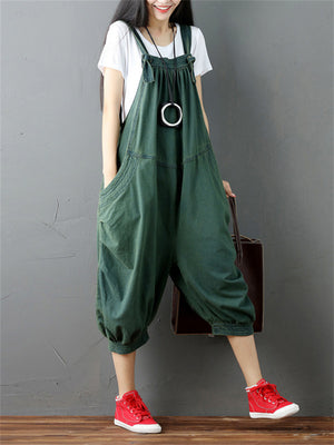 Vintage Fashion Solid Color Denim Jumpsuit