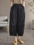 Female Summer Cotton Linen Retro Cropped Pants