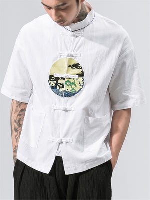 Chinese Style Retro Embroideried Stand Collar Shirts for Men