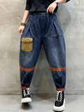 Women's Literary Old Patchwork Pockets Jeans