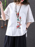 Round Neck Embroidered Short Sleeve T-Shirts