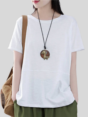 Comfort Round Neck Solid Color T-Shirts for Petite Woman