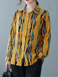 Lapel Contrast Color Long Sleeve Stripe Shirts