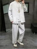 Special Button Cotton Linen Stand Collar Loose Male Outfits