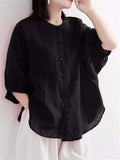 Retro Round Neck Puff Sleeve Shirt